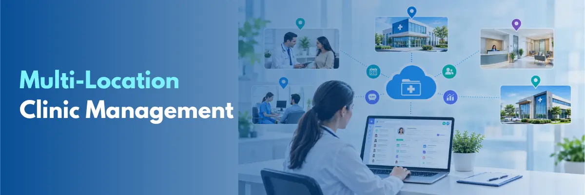 Multi-location clinic management with centralized patient records and healthcare CRM