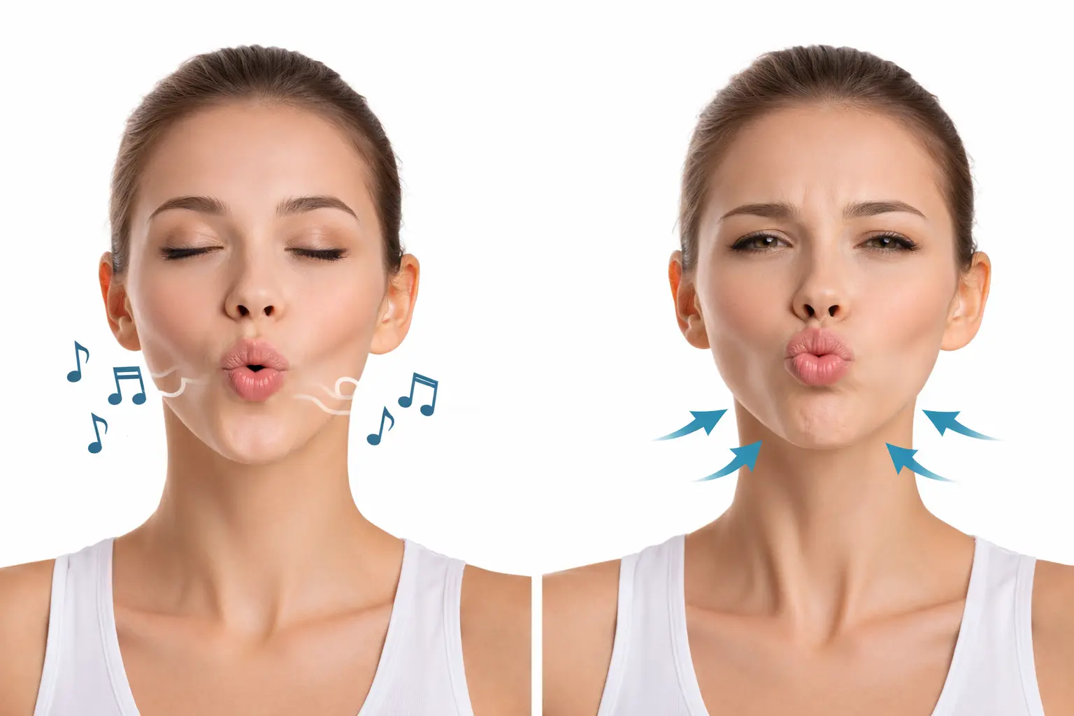 jaw release includes mimicking a chewing motion while exhaling and humming