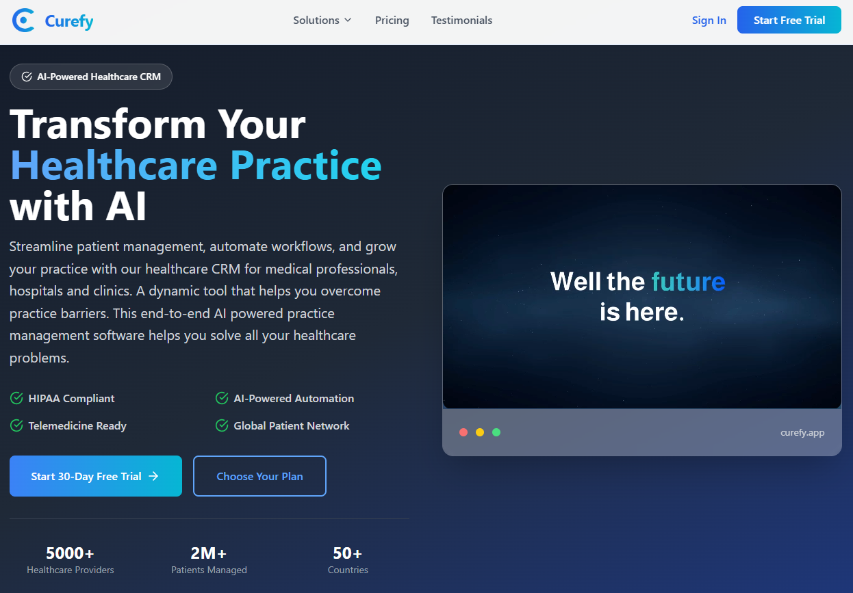 Curefy app homepage screen grab